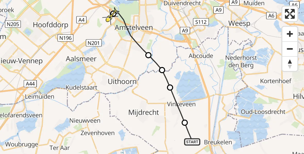 Routekaart van de vlucht: Politiehelikopter naar Schiphol
