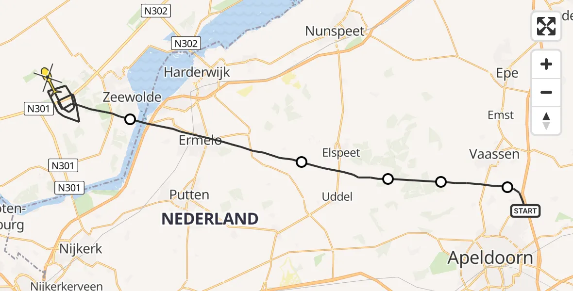 Routekaart van de vlucht: Politiehelikopter naar Zeewolde