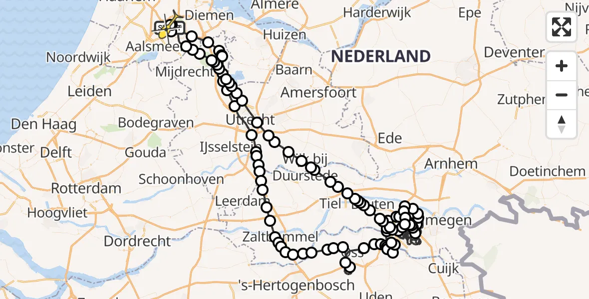 Routekaart van de vlucht: Politieheli naar Schiphol