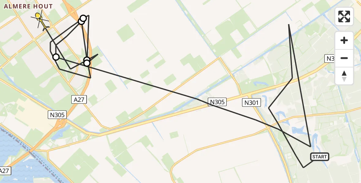 Routekaart van de vlucht: Politiehelikopter naar Almere