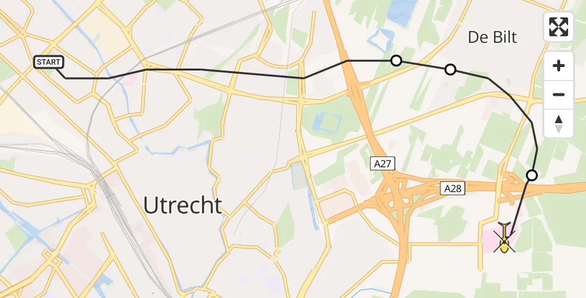 Routekaart van de vlucht: Lifeliner 1 naar Universitair Medisch Centrum Utrecht