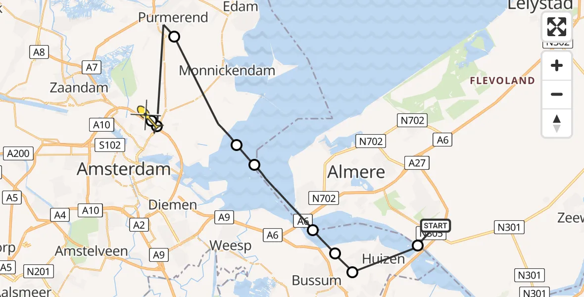 Routekaart van de vlucht: Politieheli naar Landsmeer