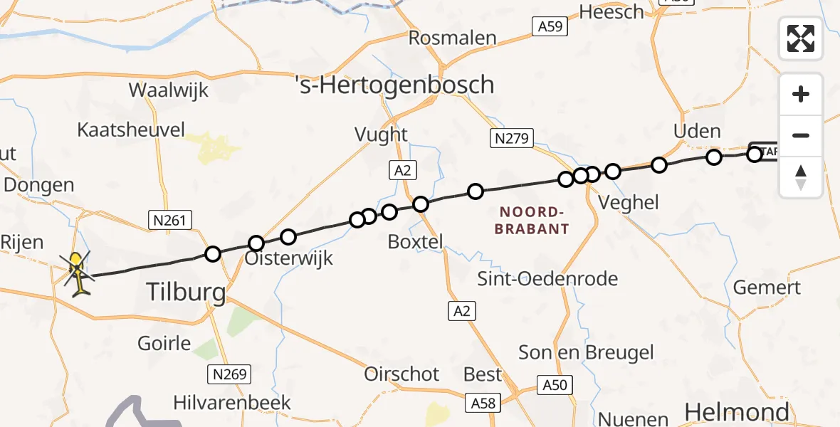 Routekaart van de vlucht: Lifeliner 3 naar Tilburg