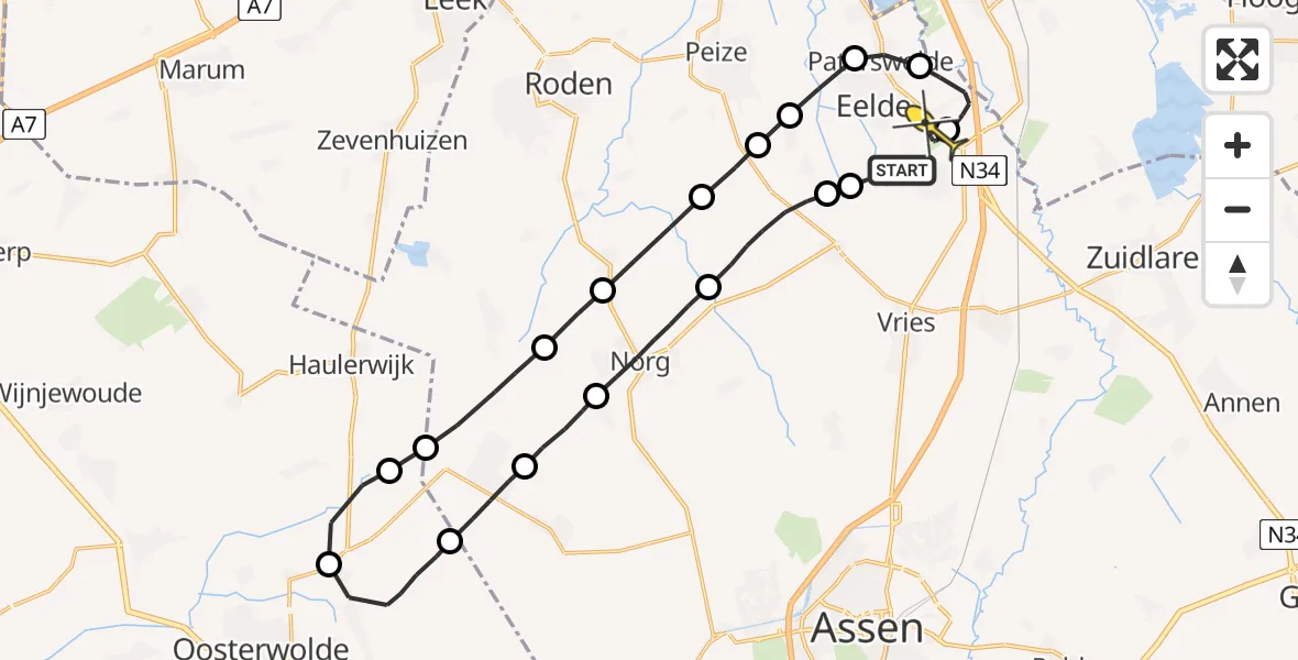 Routekaart van de vlucht: Lifeliner 4 naar Groningen Airport Eelde