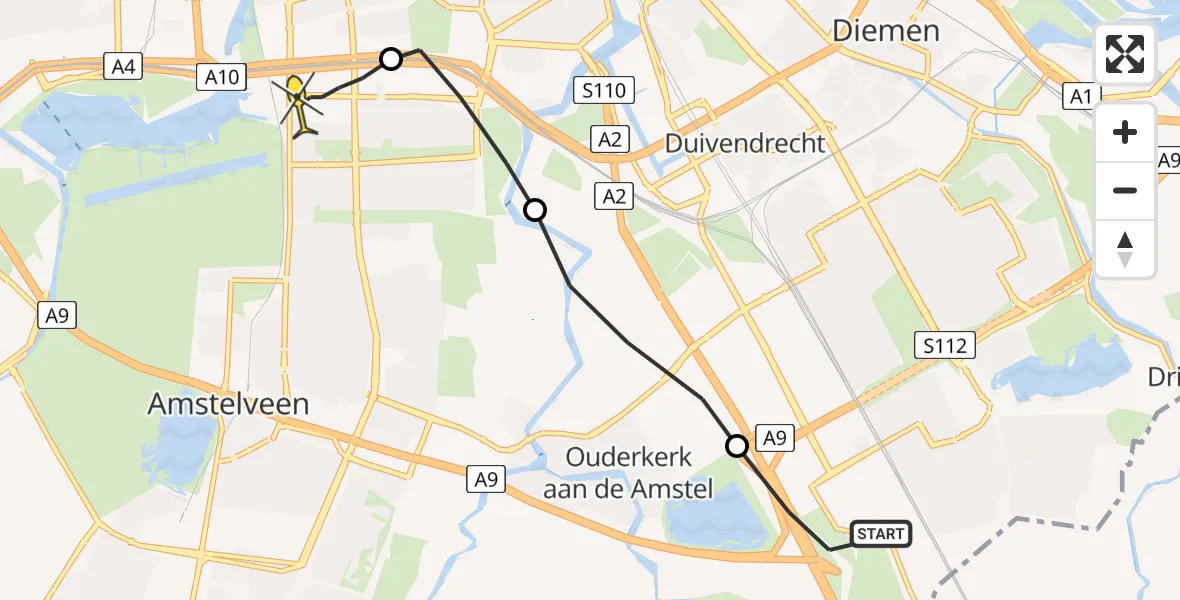 Routekaart van de vlucht: Lifeliner 1 naar VU Medisch Centrum Amsterdam