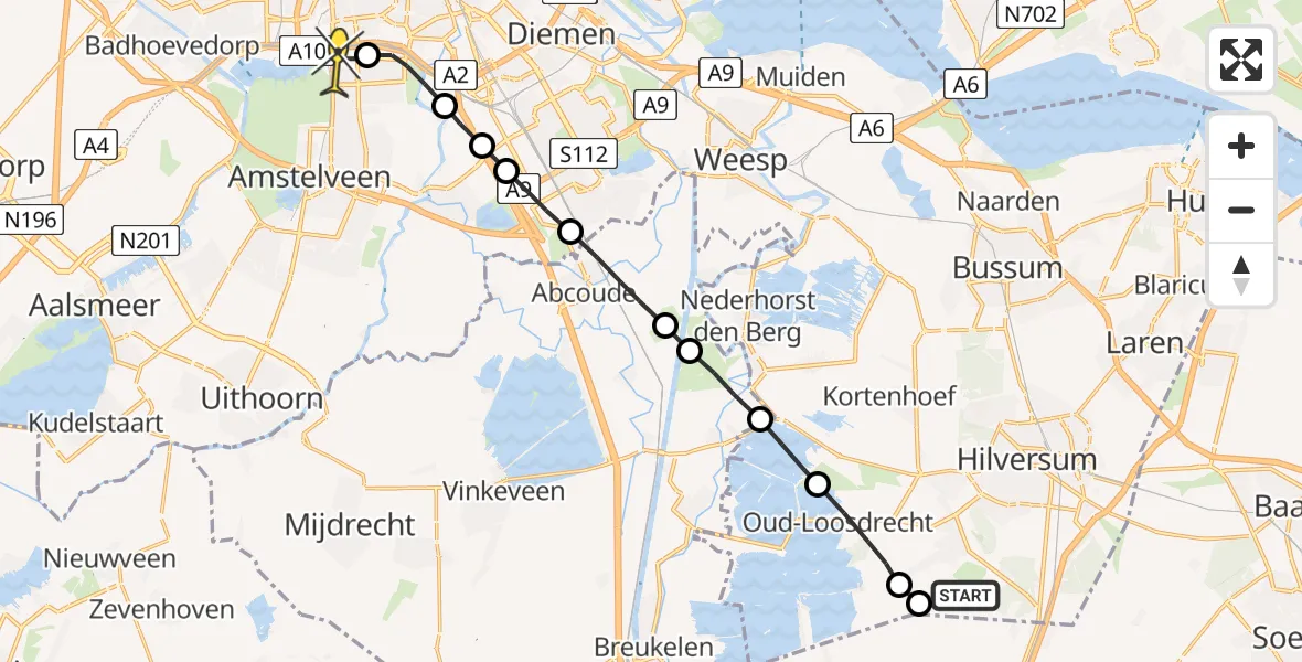 Routekaart van de vlucht: Lifeliner 1 naar VU Medisch Centrum Amsterdam