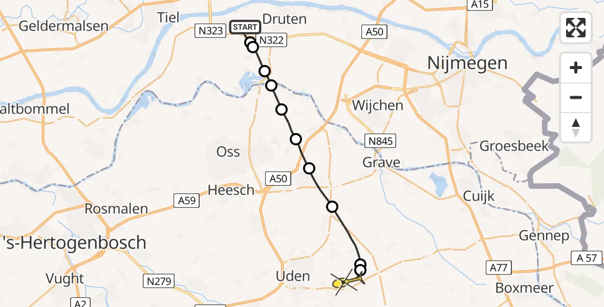 Routekaart van de vlucht: Lifeliner 3 naar Vliegbasis Volkel