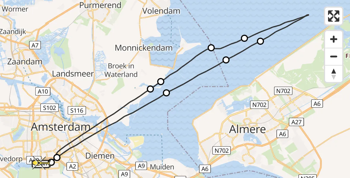Routekaart van de vlucht: Lifeliner 1 naar VU Medisch Centrum Amsterdam