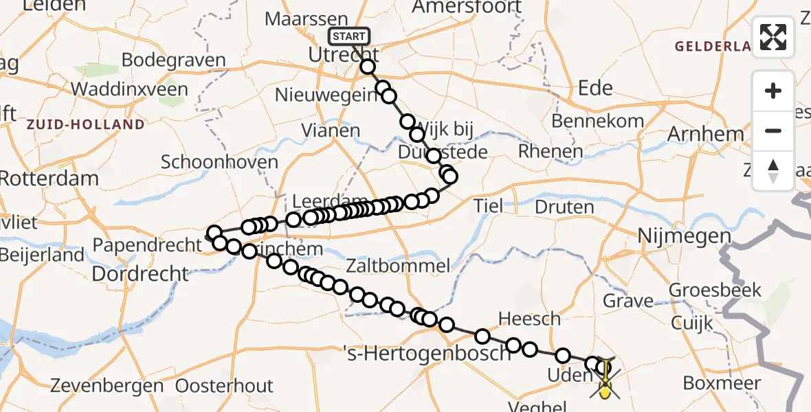 Routekaart van de vlucht: Lifeliner 3 naar Vliegbasis Volkel