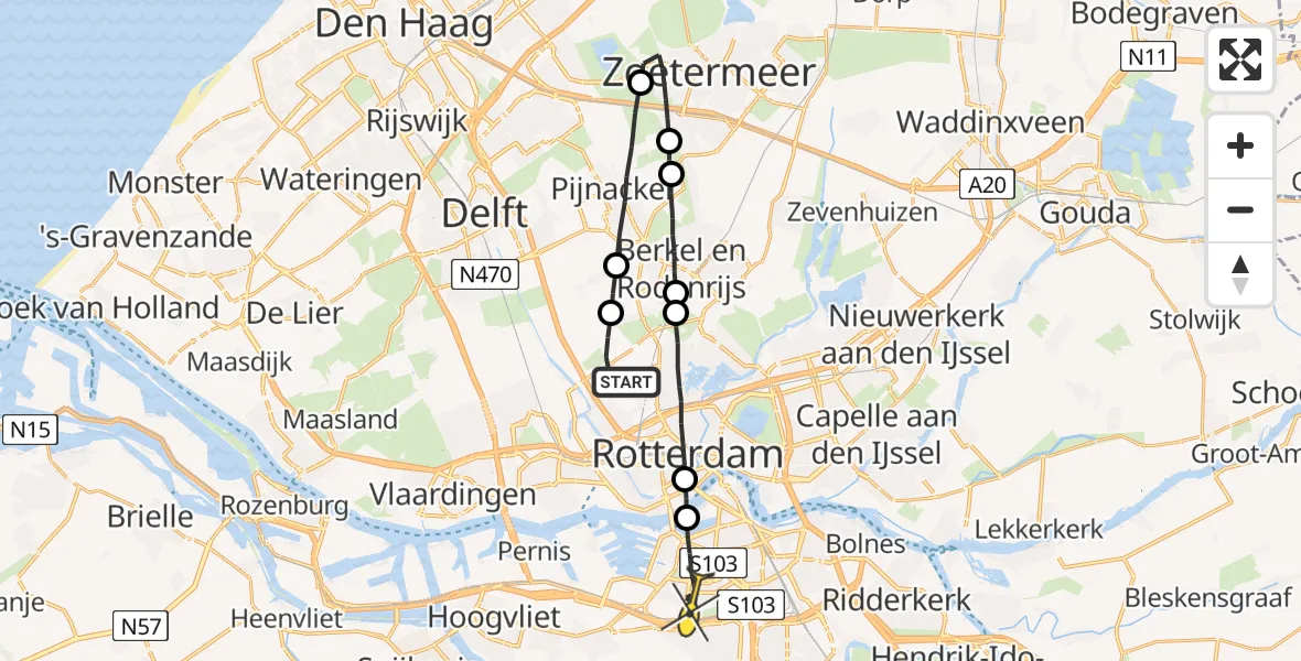 Routekaart van de vlucht: Lifeliner 2 naar Rotterdam