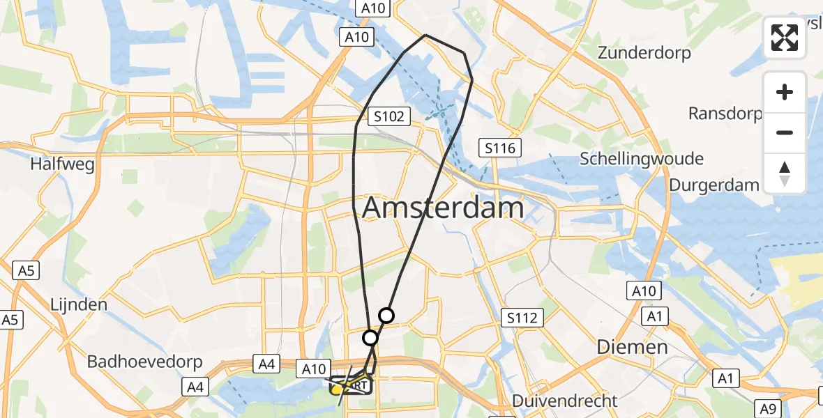 Routekaart van de vlucht: Lifeliner 1 naar VU Medisch Centrum Amsterdam