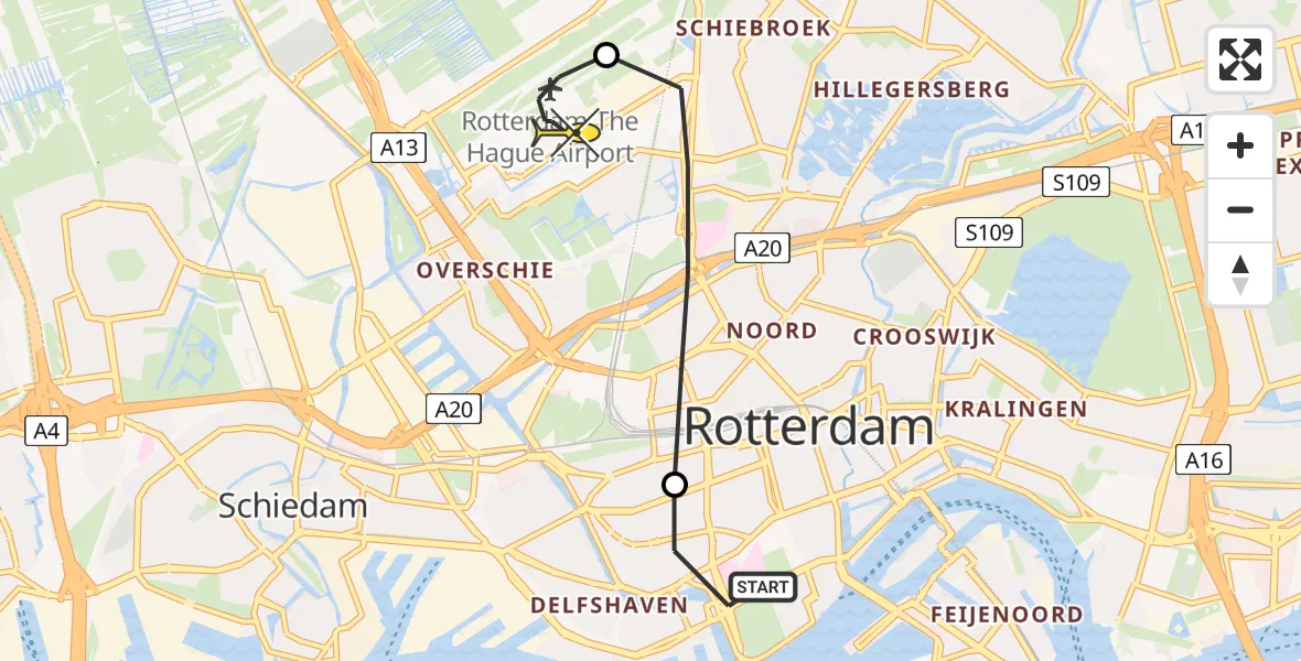 Routekaart van de vlucht: Lifeliner 2 naar Rotterdam The Hague Airport