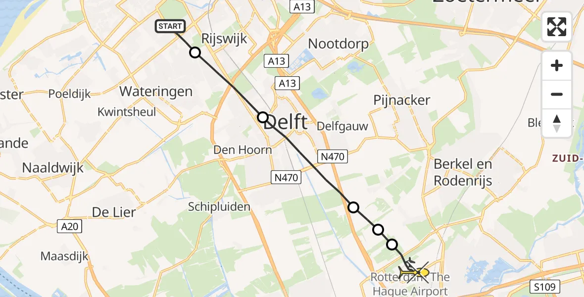 Routekaart van de vlucht: Lifeliner 2 naar Rotterdam The Hague Airport