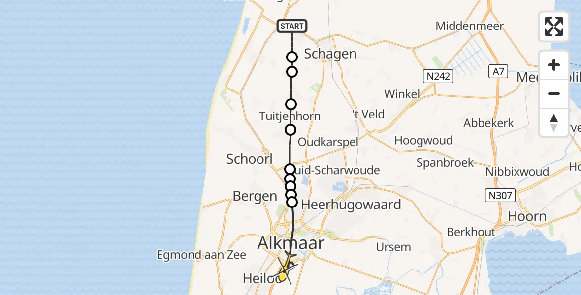 Routekaart van de vlucht: Lifeliner 1 naar Alkmaar