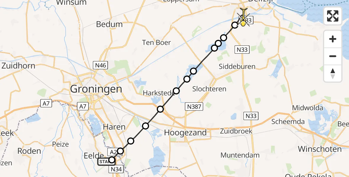 Routekaart van de vlucht: Lifeliner 4 naar Appingedam