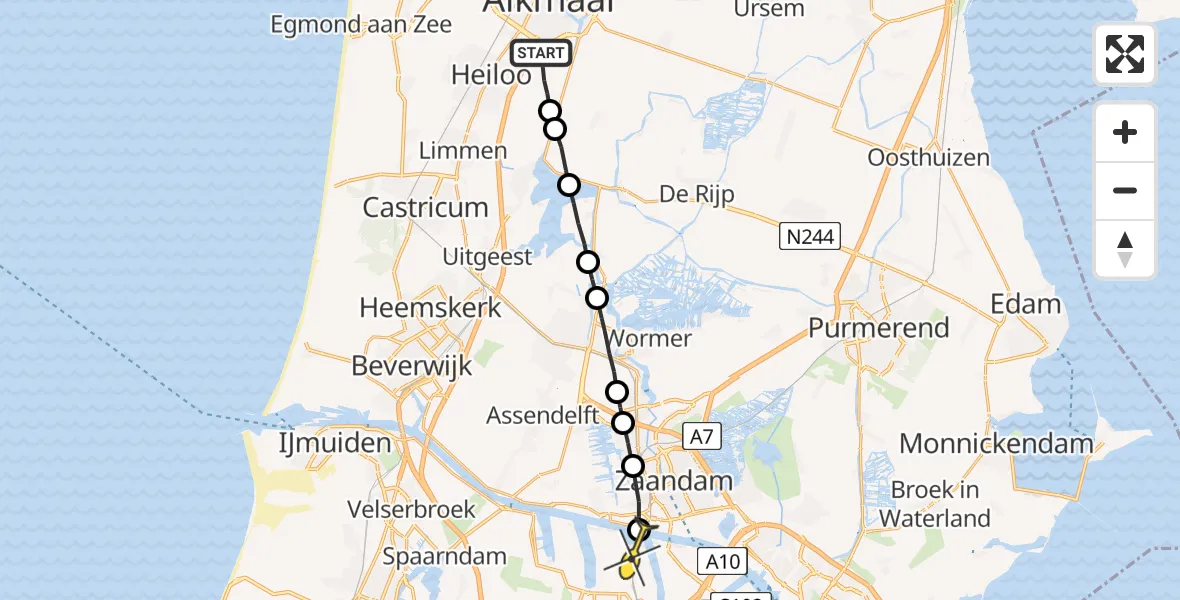 Routekaart van de vlucht: Lifeliner 1 naar Amsterdam Heliport