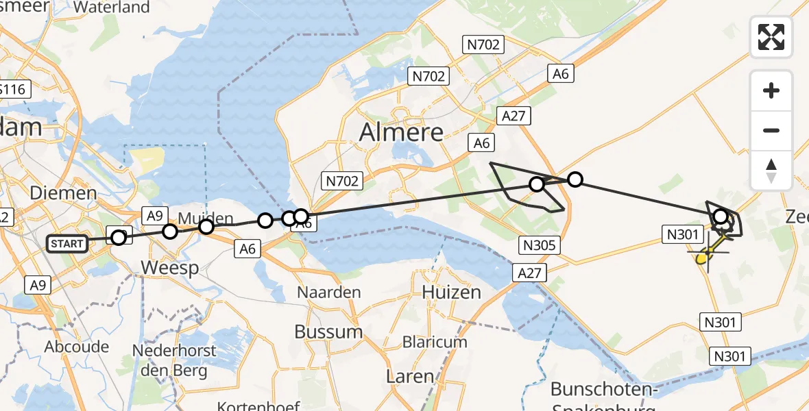 Routekaart van de vlucht: Politieheli naar Zeewolde