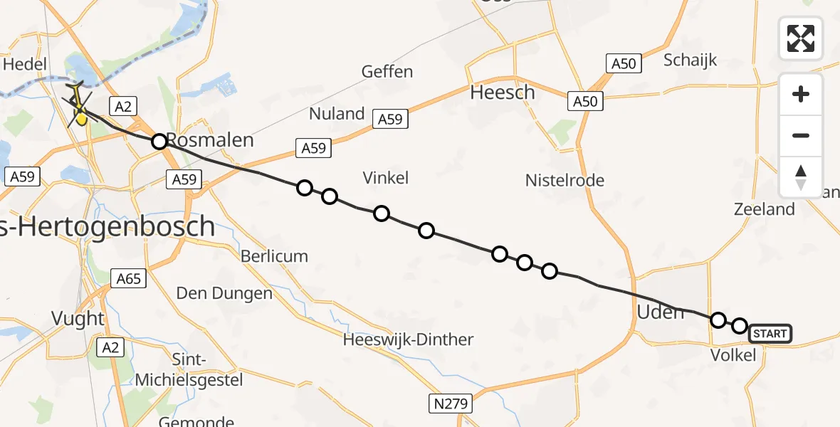 Routekaart van de vlucht: Lifeliner 3 naar 's-Hertogenbosch