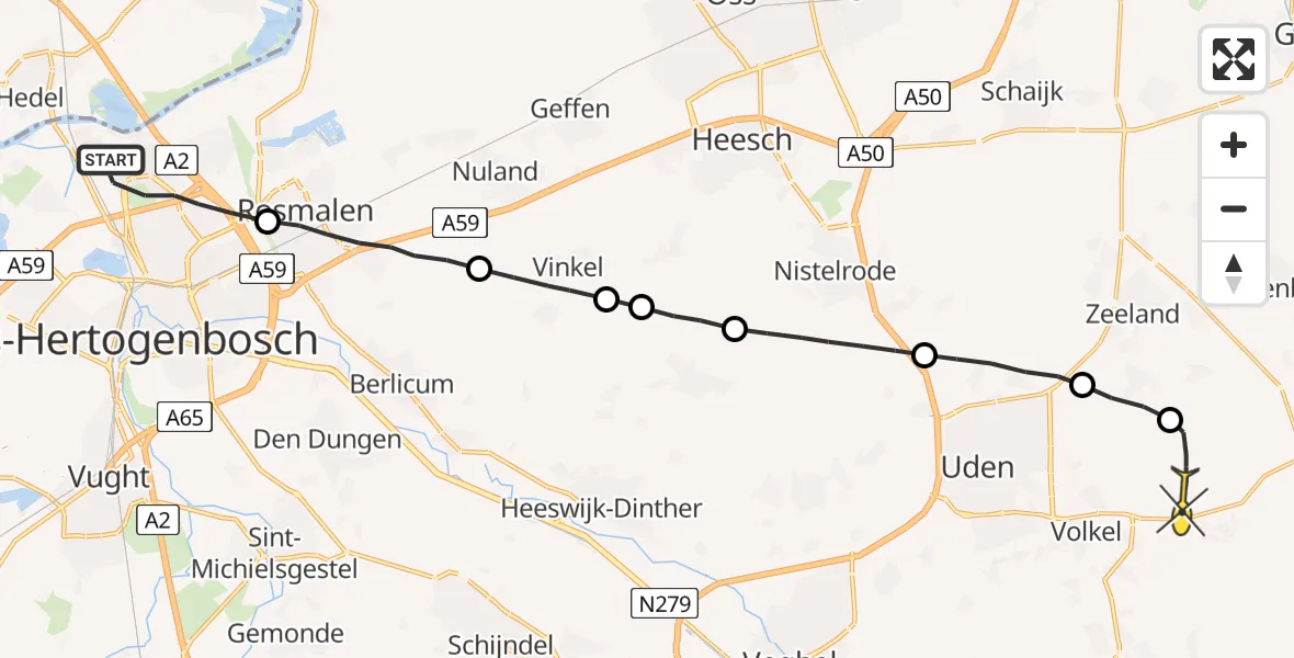 Routekaart van de vlucht: Lifeliner 3 naar Vliegbasis Volkel