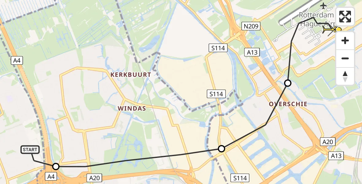 Routekaart van de vlucht: Lifeliner 2 naar Rotterdam The Hague Airport