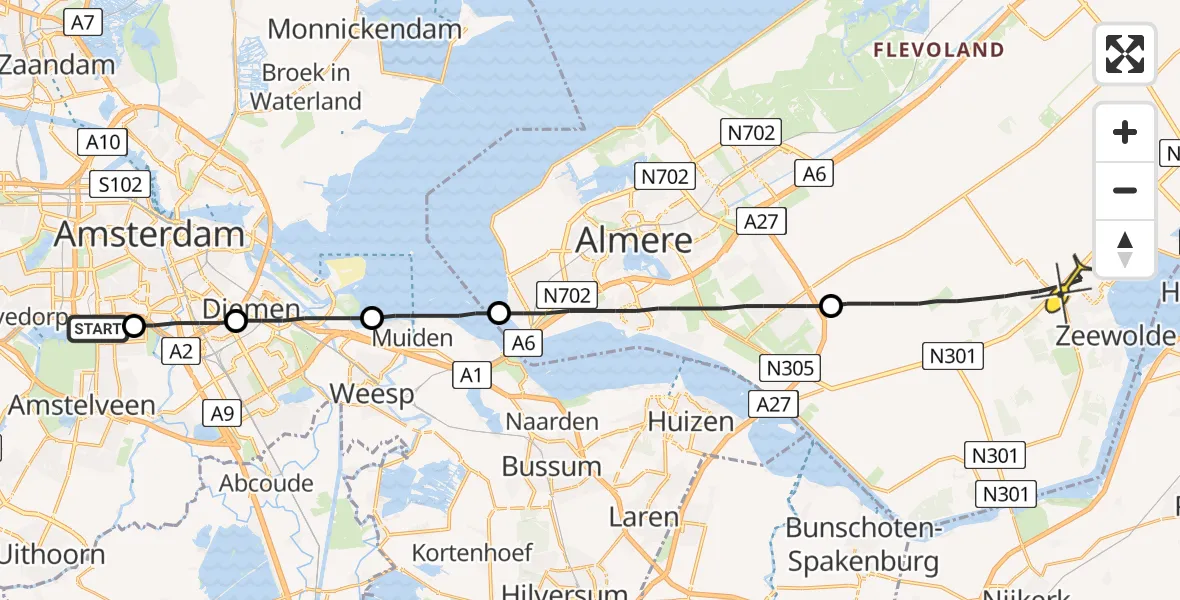 Routekaart van de vlucht: Lifeliner 1 naar Zeewolde