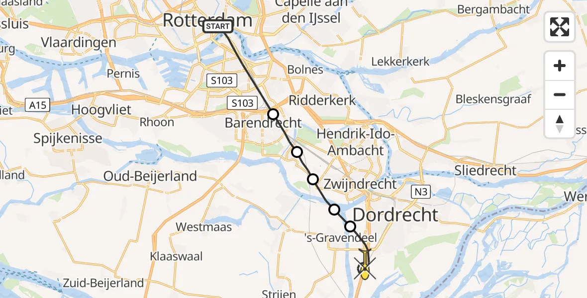 Routekaart van de vlucht: Lifeliner 2 naar Dordrecht