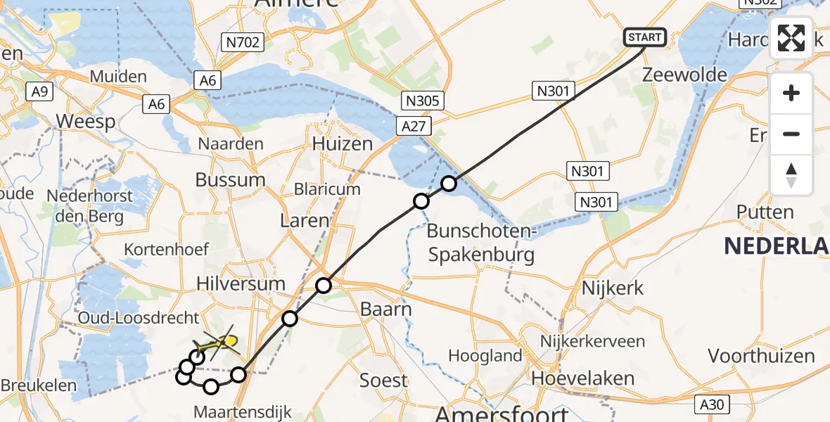 Routekaart van de vlucht: Lifeliner 1 naar Vliegveld Hilversum