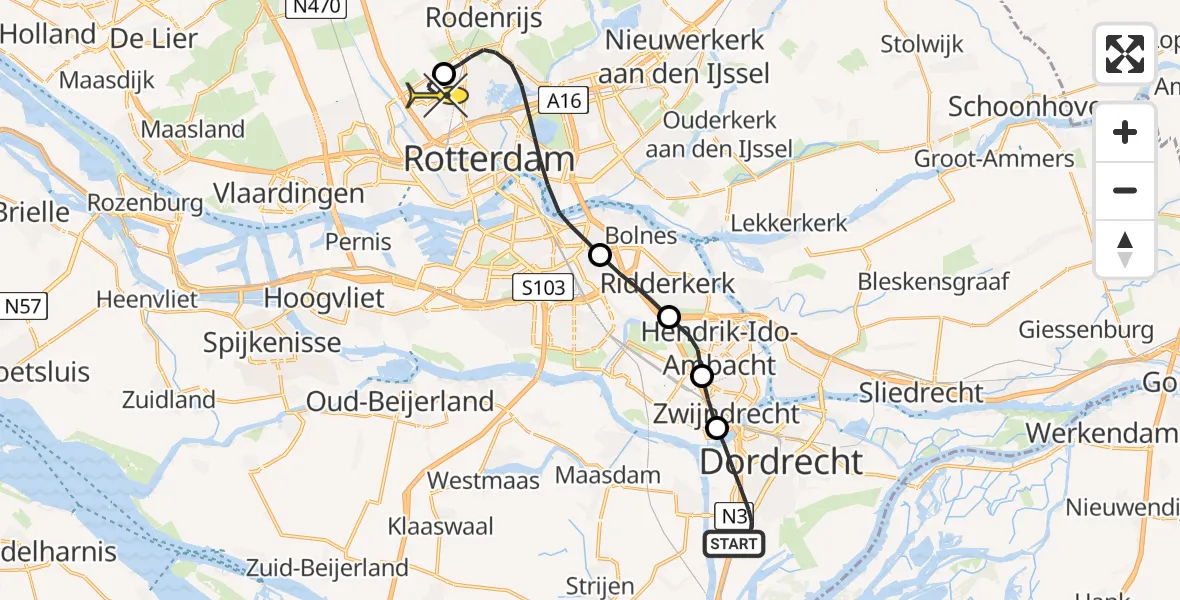 Routekaart van de vlucht: Lifeliner 2 naar Rotterdam The Hague Airport