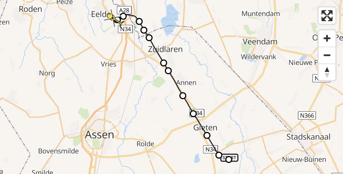 Routekaart van de vlucht: Lifeliner 4 naar Groningen Airport Eelde