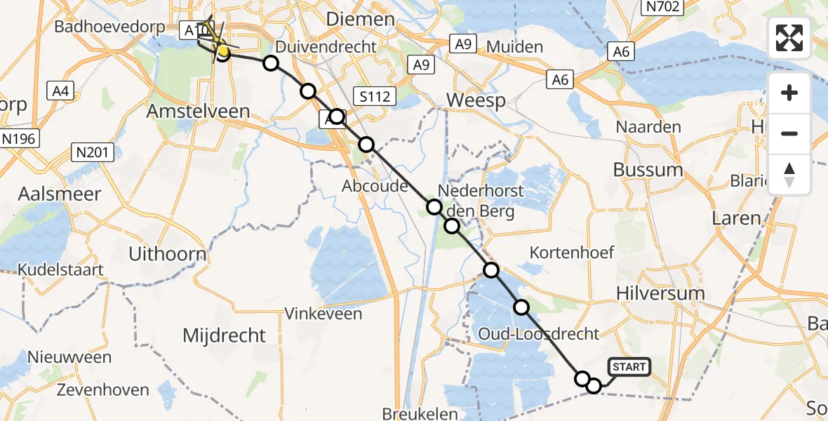 Routekaart van de vlucht: Lifeliner 1 naar VU Medisch Centrum Amsterdam