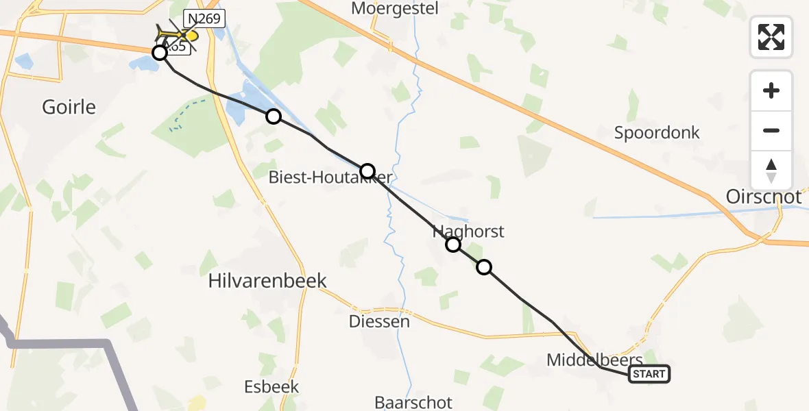 Routekaart van de vlucht: Lifeliner 3 naar Tilburg