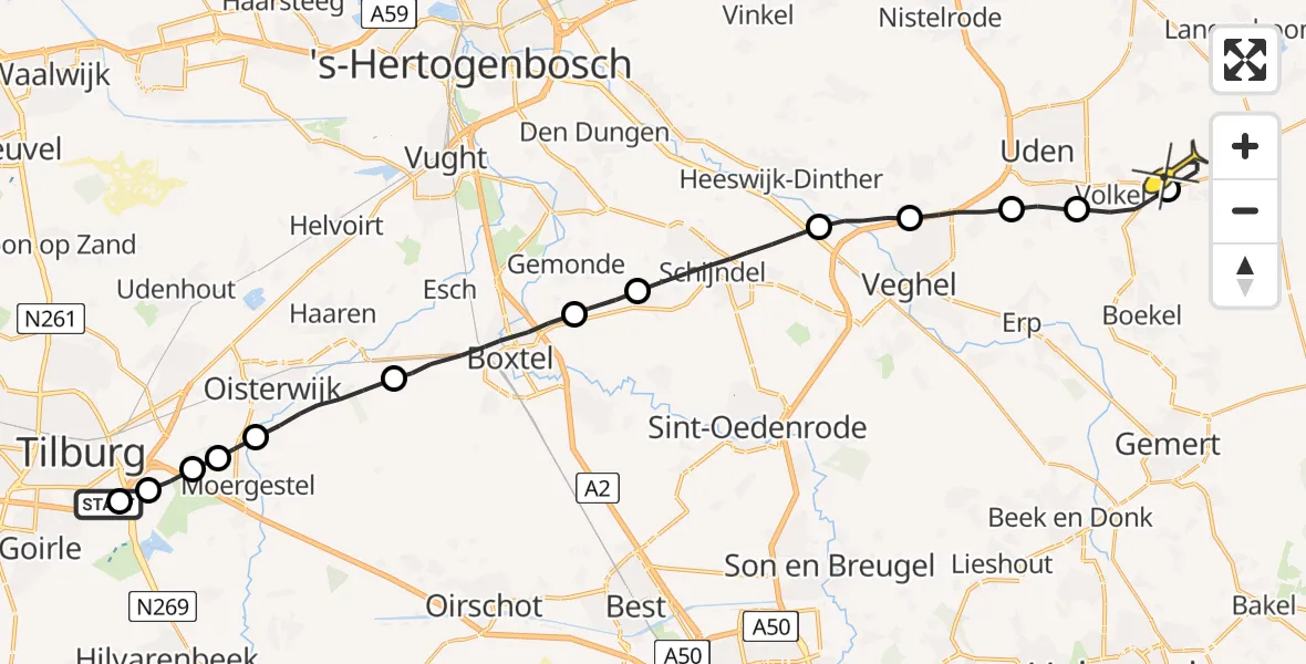 Routekaart van de vlucht: Lifeliner 3 naar Vliegbasis Volkel