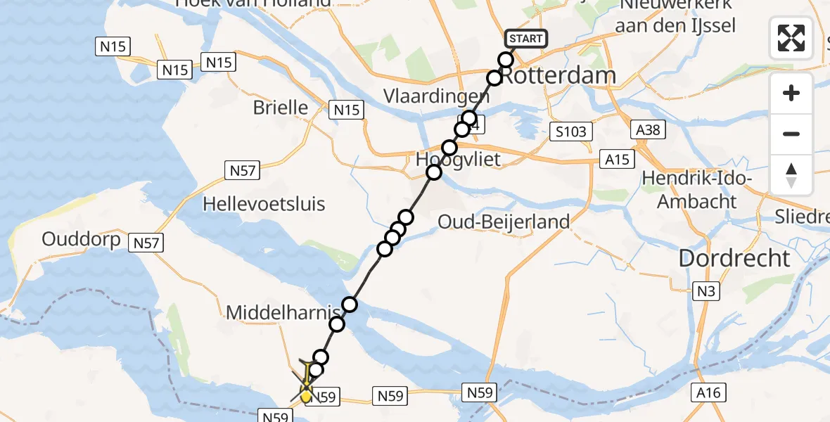 Routekaart van de vlucht: Lifeliner 2 naar Oude-Tonge