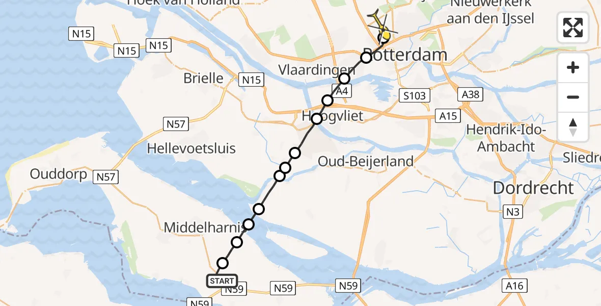 Routekaart van de vlucht: Lifeliner 2 naar Rotterdam The Hague Airport