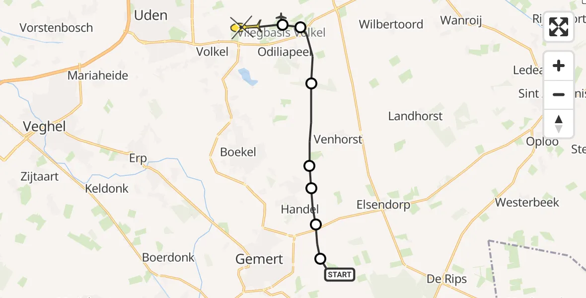 Routekaart van de vlucht: Lifeliner 3 naar Vliegbasis Volkel