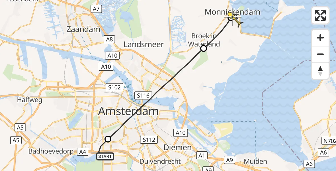 Routekaart van de vlucht: Lifeliner 1 naar Monnickendam