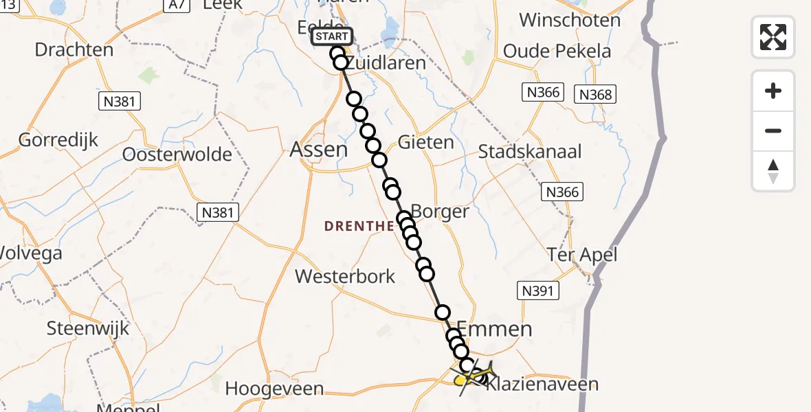 Routekaart van de vlucht: Lifeliner 4 naar Emmen