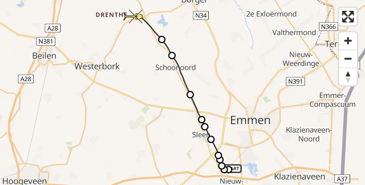 Routekaart van de vlucht: Lifeliner 4 naar Schoonloo