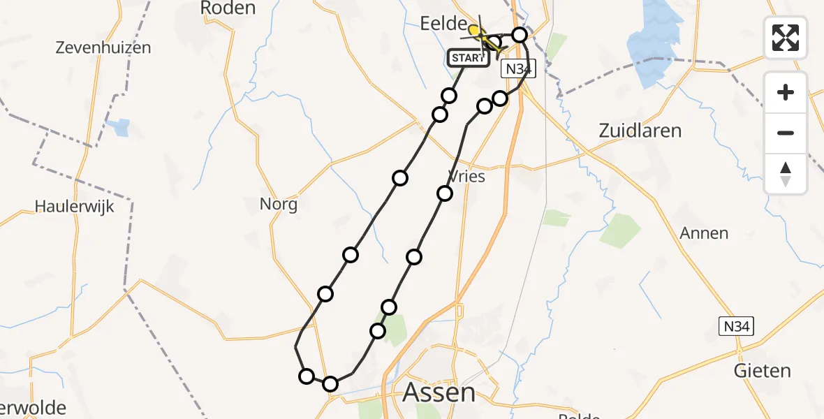Routekaart van de vlucht: Lifeliner 4 naar Groningen Airport Eelde