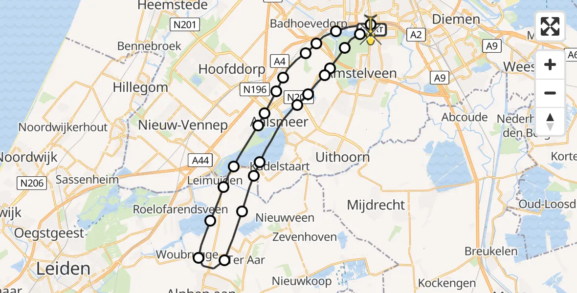 Routekaart van de vlucht: Lifeliner 1 naar VU Medisch Centrum Amsterdam