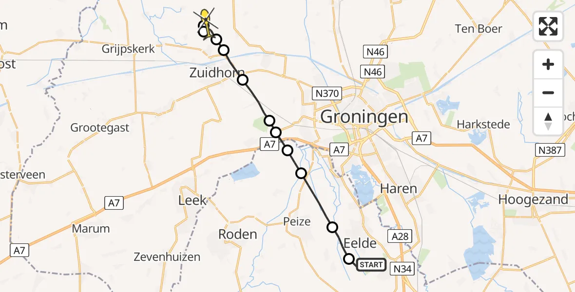 Routekaart van de vlucht: Lifeliner 4 naar Noordhorn