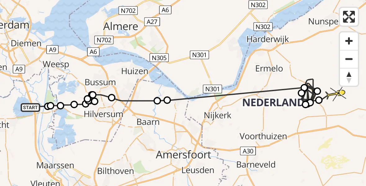 Routekaart van de vlucht: Politieheli naar Uddel