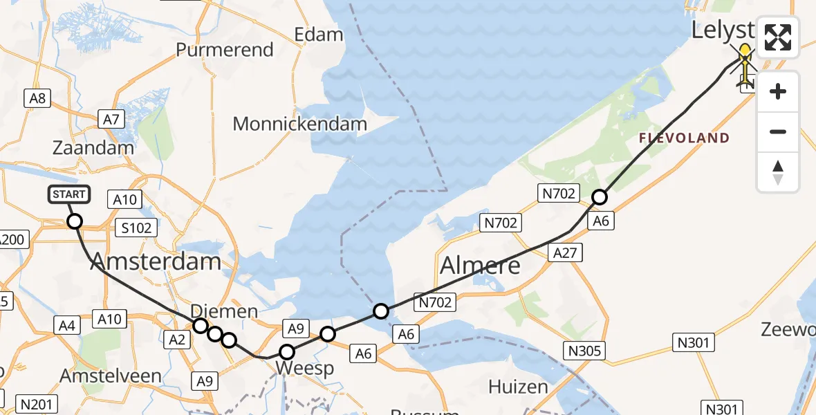 Routekaart van de vlucht: Lifeliner 1 naar Lelystad