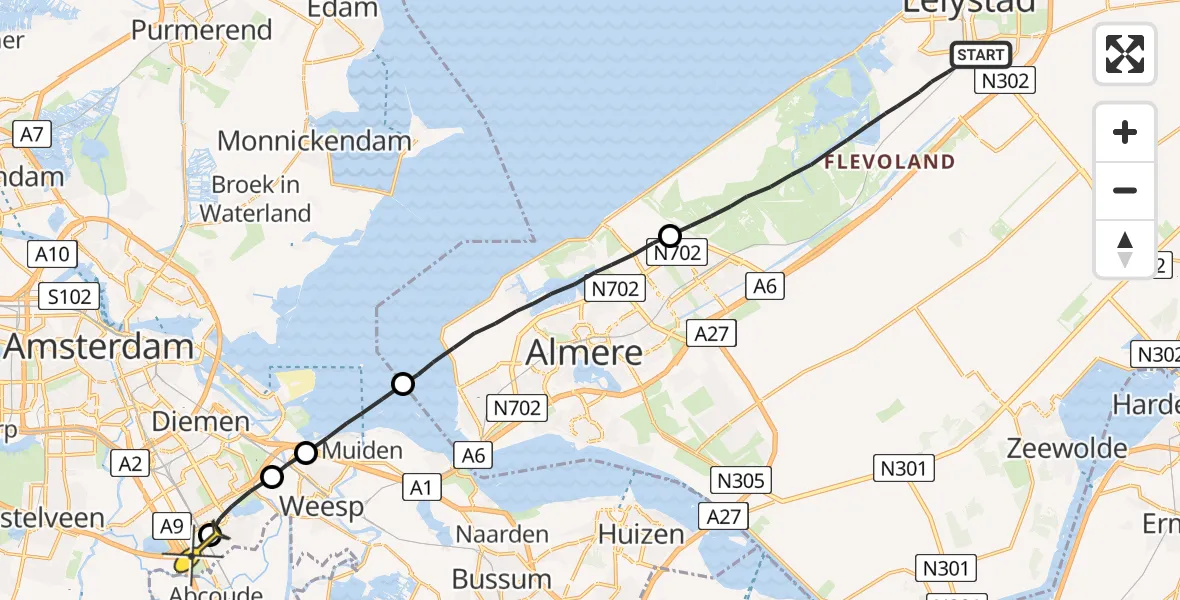 Routekaart van de vlucht: Lifeliner 1 naar Academisch Medisch Centrum (AMC)