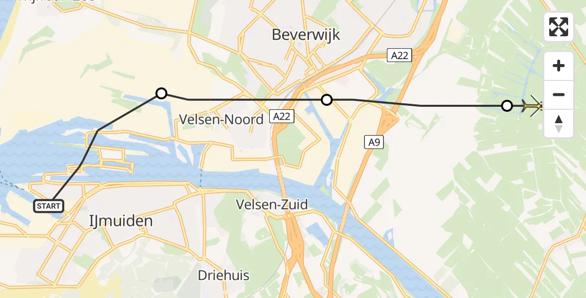 Routekaart van de vlucht: Politiehelikopter naar Assendelft