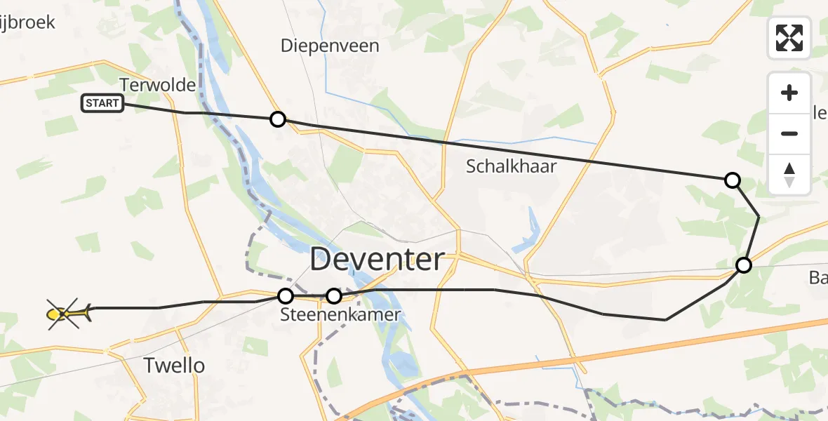 Routekaart van de vlucht: Politiehelikopter naar Twello