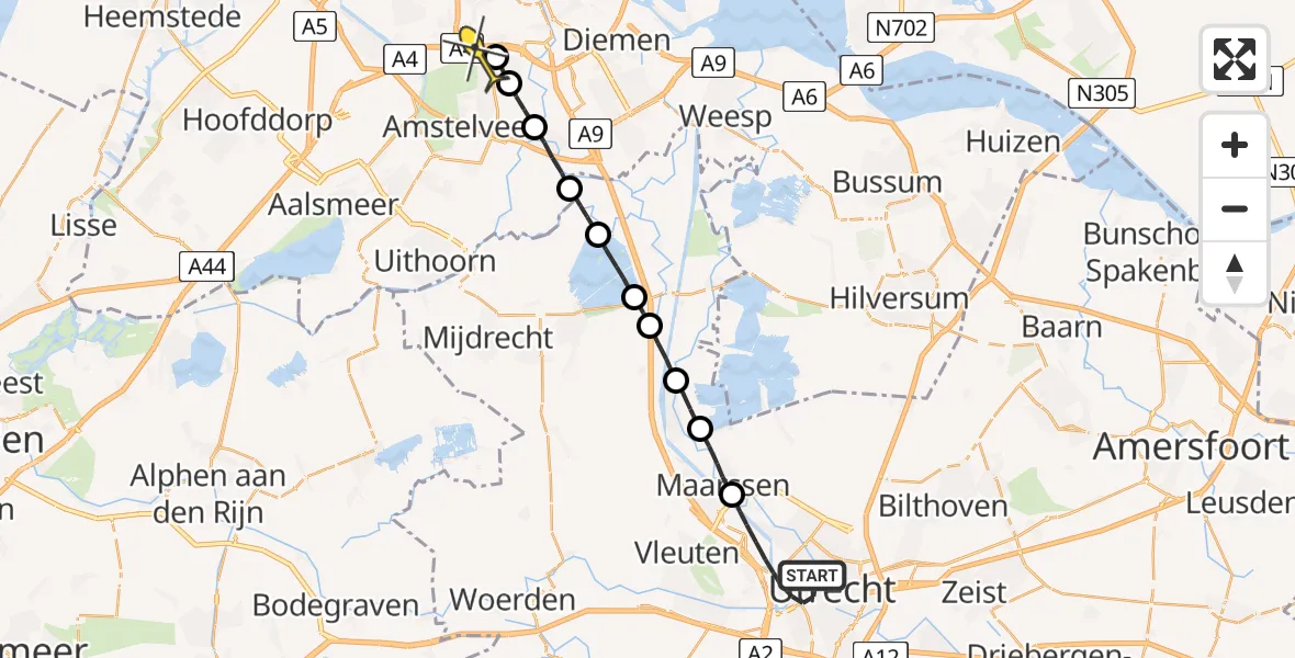 Routekaart van de vlucht: Lifeliner 1 naar VU Medisch Centrum Amsterdam