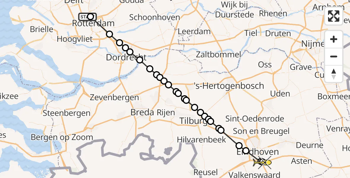 Routekaart van de vlucht: Lifeliner 2 naar Heeze