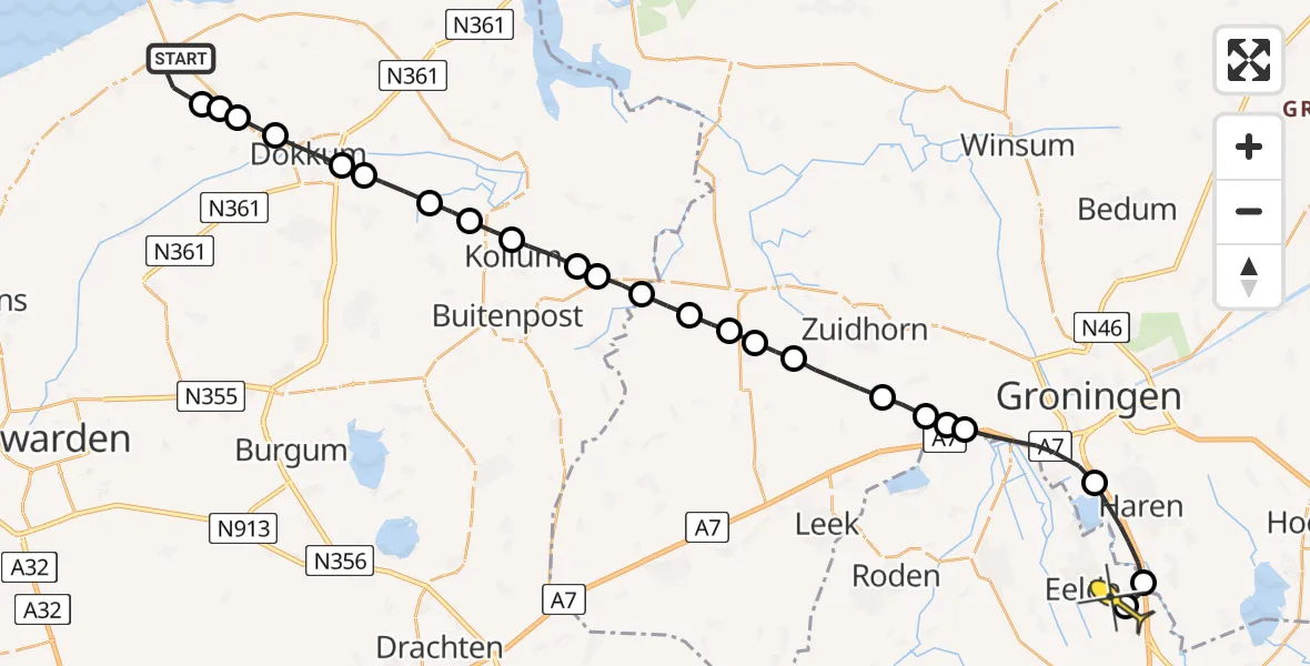 Routekaart van de vlucht: Lifeliner 4 naar Groningen Airport Eelde