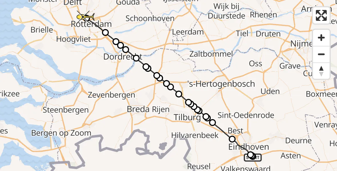 Routekaart van de vlucht: Lifeliner 2 naar Rotterdam The Hague Airport